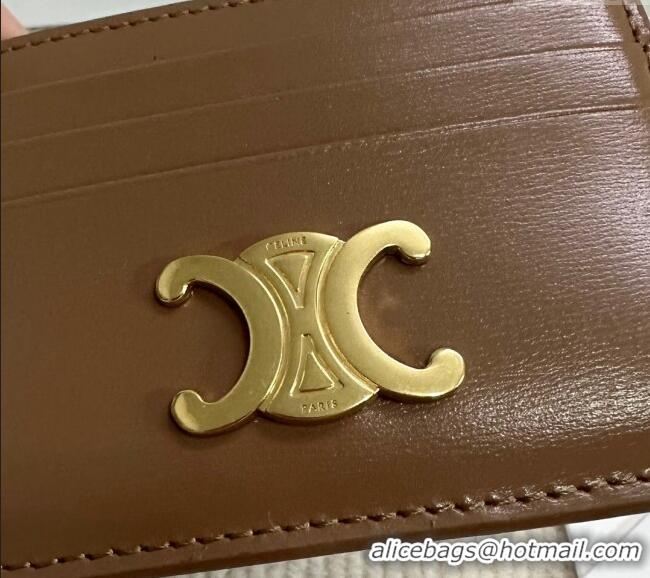 Modern Classic Celine Card Holder Wallet Triomphe in Shiny Calfskin 10L833 Brown 2024