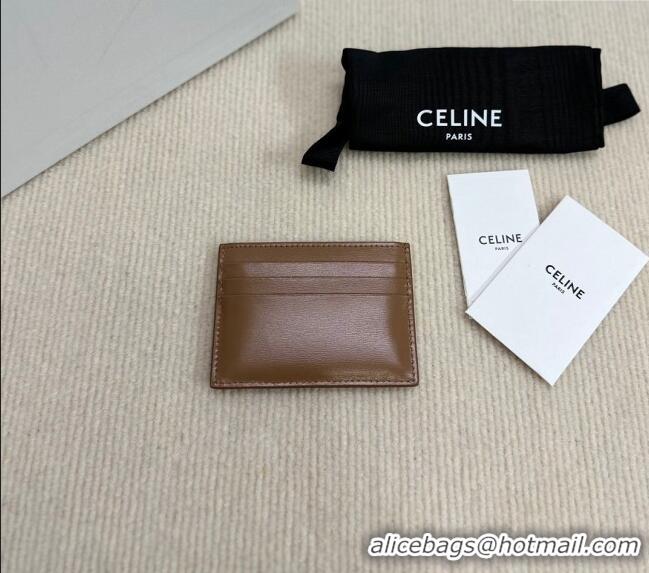 Modern Classic Celine Card Holder Wallet Triomphe in Shiny Calfskin 10L833 Brown 2024