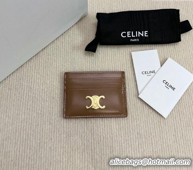 Modern Classic Celine Card Holder Wallet Triomphe in Shiny Calfskin 10L833 Brown 2024