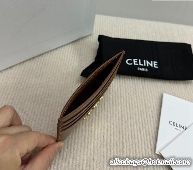 Modern Classic Celine Card Holder Wallet Triomphe in Shiny Calfskin 10L833 Brown 2024