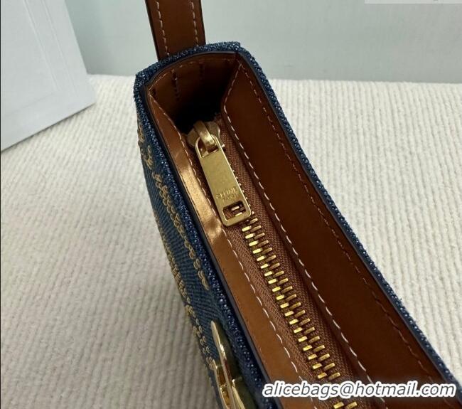 Discount Celine Medium Tilly Hobo Bag with Triomphe Studs in Blue Denim Calfskin 115702 2024