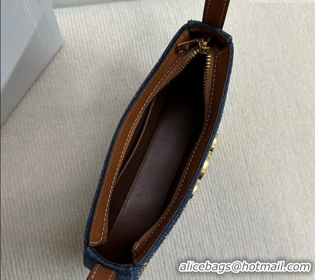 Discount Celine Medium Tilly Hobo Bag with Triomphe Studs in Blue Denim Calfskin 115702 2024