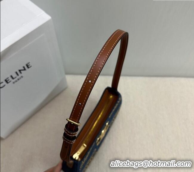 Discount Celine Medium Tilly Hobo Bag with Triomphe Studs in Blue Denim Calfskin 115702 2024