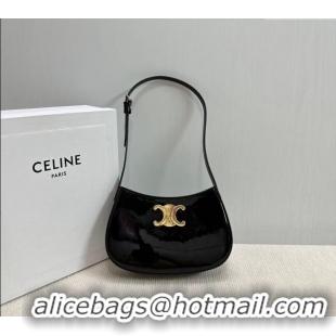 Hot Style Celine Medium Tilly Hobo Bag in Patent Calfskin 115702 Black 2024
