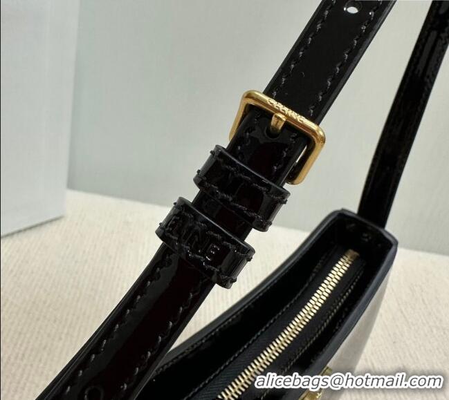 Hot Style Celine Medium Tilly Hobo Bag in Patent Calfskin 115702 Black 2024