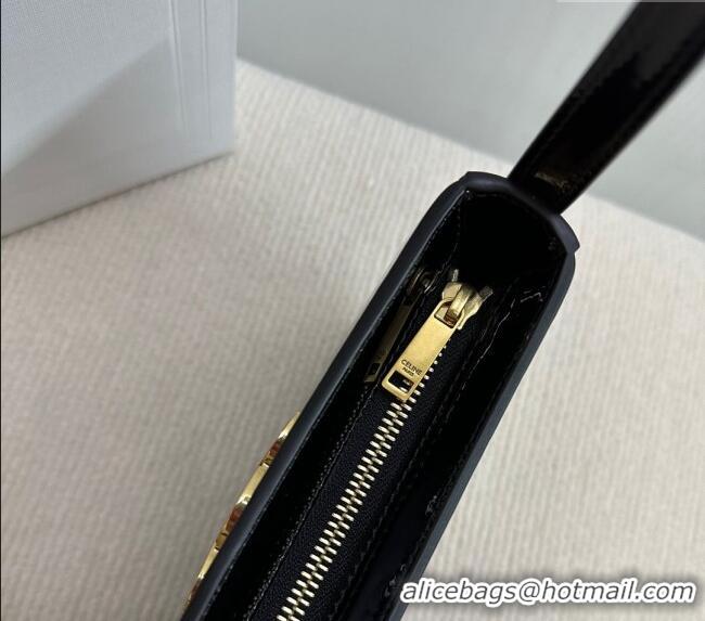 Hot Style Celine Medium Tilly Hobo Bag in Patent Calfskin 115702 Black 2024