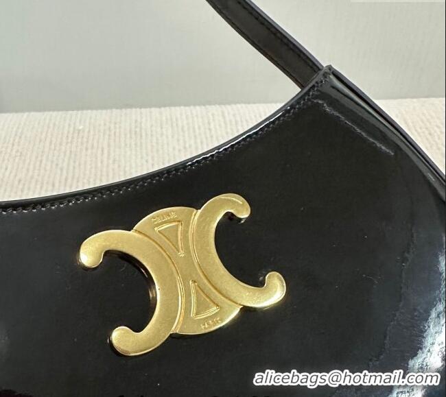 Hot Style Celine Medium Tilly Hobo Bag in Patent Calfskin 115702 Black 2024