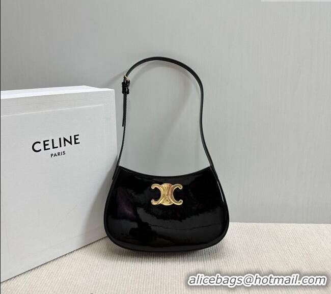 Hot Style Celine Medium Tilly Hobo Bag in Patent Calfskin 115702 Black 2024