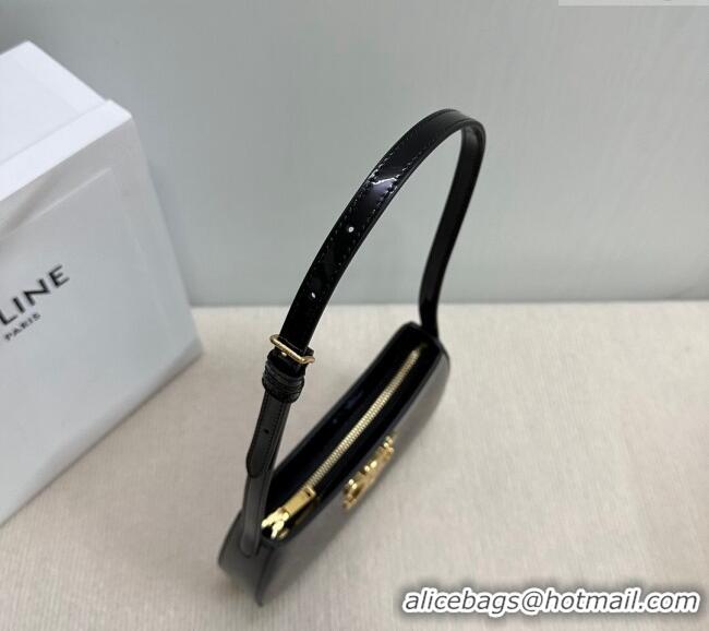 Hot Style Celine Medium Tilly Hobo Bag in Patent Calfskin 115702 Black 2024