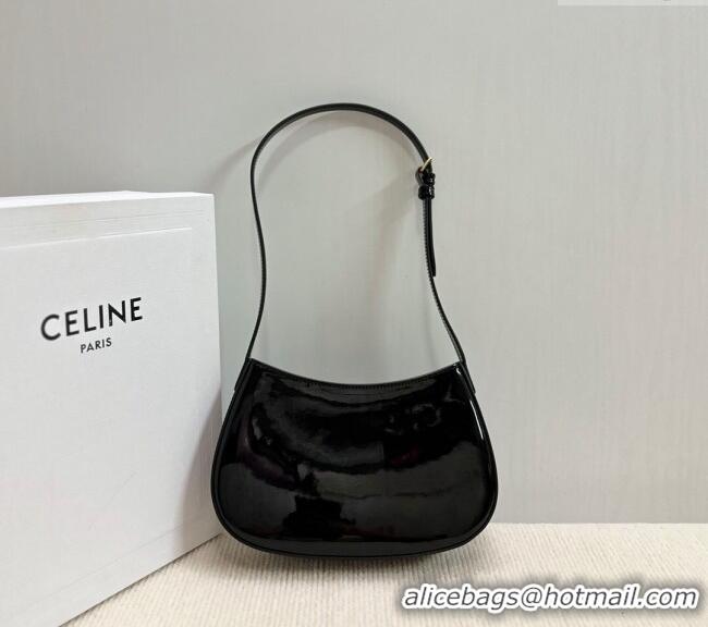 Hot Style Celine Medium Tilly Hobo Bag in Patent Calfskin 115702 Black 2024