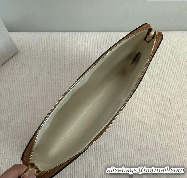 New Cheap Celine Small Pouch with Strap in Textile and Calfskin 10J502 Beige 2024