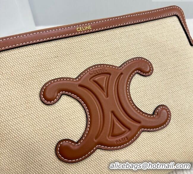 New Cheap Celine Small Pouch with Strap in Textile and Calfskin 10J502 Beige 2024