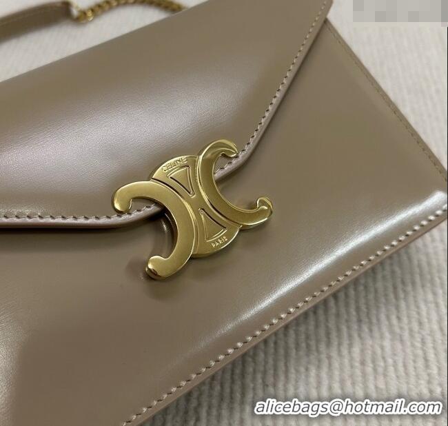 New Cheap Celine Wallet on Chain Mini Bag Triomphe in Shiny Calfskin 10L033 Grey 2024