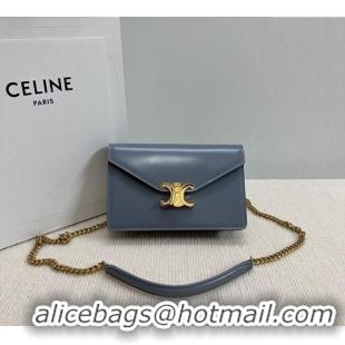 Market Sells Celine Wallet on Chain Mini Bag Triomphe in Shiny Calfskin 10L033 Dusty Blue 2024
