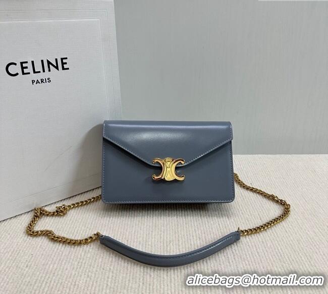 Market Sells Celine Wallet on Chain Mini Bag Triomphe in Shiny Calfskin 10L033 Dusty Blue 2024