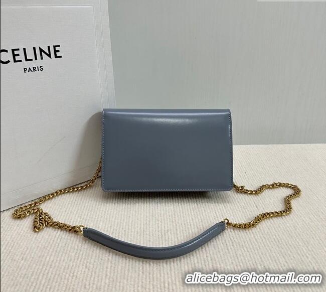 Market Sells Celine Wallet on Chain Mini Bag Triomphe in Shiny Calfskin 10L033 Dusty Blue 2024