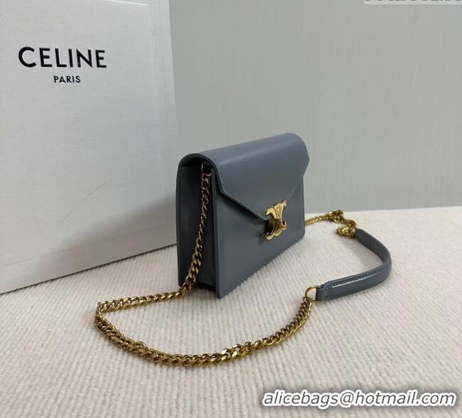 Market Sells Celine Wallet on Chain Mini Bag Triomphe in Shiny Calfskin 10L033 Dusty Blue 2024