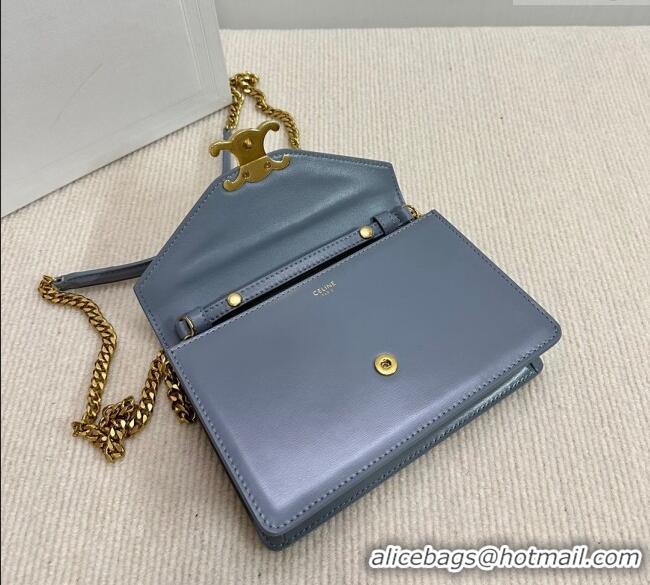 Market Sells Celine Wallet on Chain Mini Bag Triomphe in Shiny Calfskin 10L033 Dusty Blue 2024