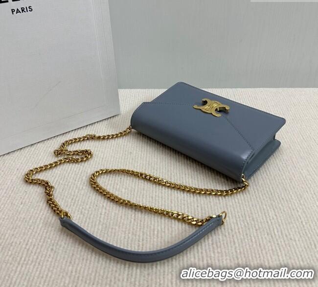 Market Sells Celine Wallet on Chain Mini Bag Triomphe in Shiny Calfskin 10L033 Dusty Blue 2024