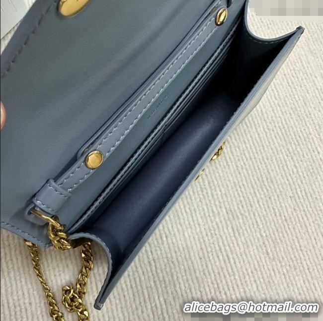 Market Sells Celine Wallet on Chain Mini Bag Triomphe in Shiny Calfskin 10L033 Dusty Blue 2024