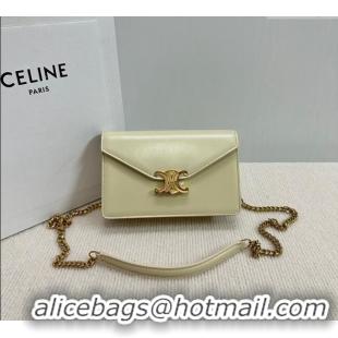 Well Crafted Celine Wallet on Chain Mini Bag Triomphe in Shiny Calfskin 10L033 Pale Stone 2024