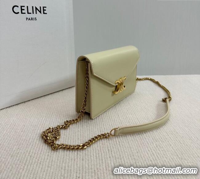 Well Crafted Celine Wallet on Chain Mini Bag Triomphe in Shiny Calfskin 10L033 Pale Stone 2024