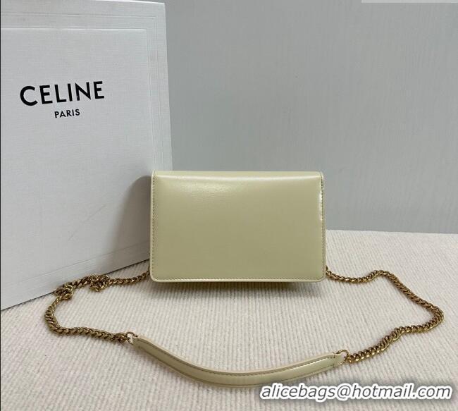 Well Crafted Celine Wallet on Chain Mini Bag Triomphe in Shiny Calfskin 10L033 Pale Stone 2024