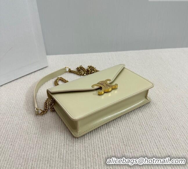 Well Crafted Celine Wallet on Chain Mini Bag Triomphe in Shiny Calfskin 10L033 Pale Stone 2024