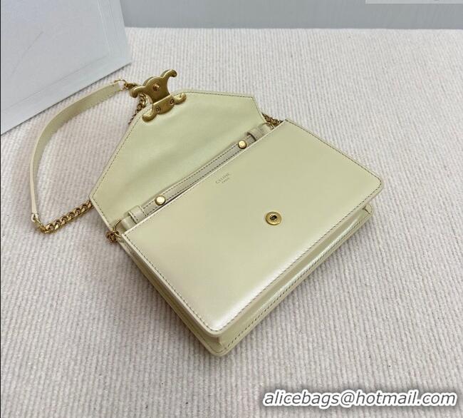 Well Crafted Celine Wallet on Chain Mini Bag Triomphe in Shiny Calfskin 10L033 Pale Stone 2024