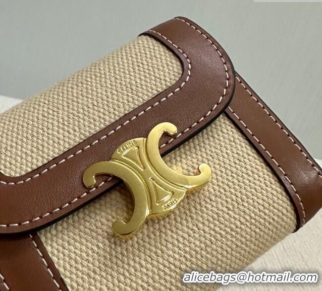 Best Price Celine Small Flap Wallet Triomphe in Textile and Calfskin 10D782 Brown 2024