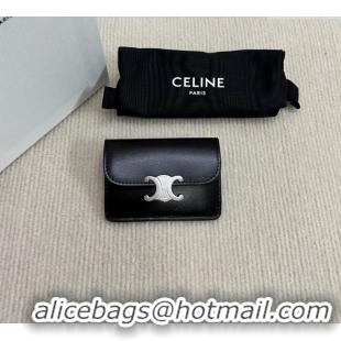 Good Quality Celine Card Holder Wallet with Flap Triomphe in Shiny Calfskin 10I583 Black 2024