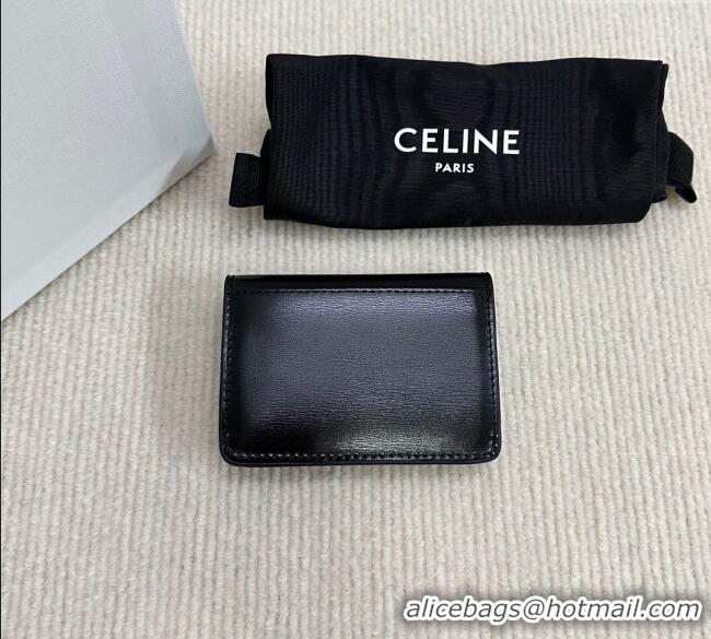 Good Quality Celine Card Holder Wallet with Flap Triomphe in Shiny Calfskin 10I583 Black 2024