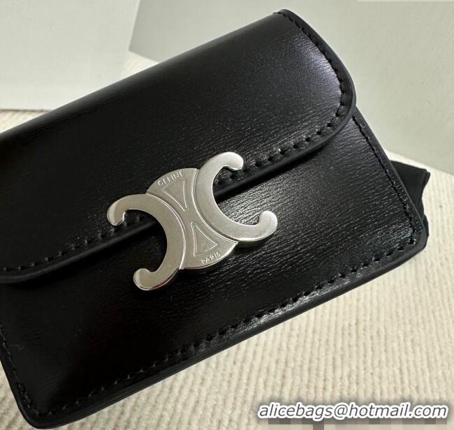 Good Quality Celine Card Holder Wallet with Flap Triomphe in Shiny Calfskin 10I583 Black 2024