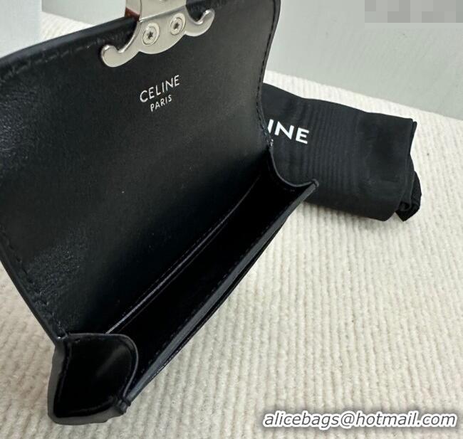 Good Quality Celine Card Holder Wallet with Flap Triomphe in Shiny Calfskin 10I583 Black 2024