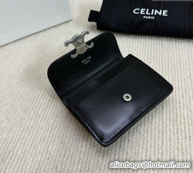 Good Quality Celine Card Holder Wallet with Flap Triomphe in Shiny Calfskin 10I583 Black 2024