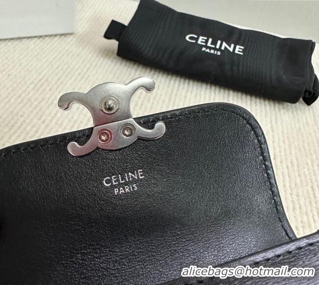Good Quality Celine Card Holder Wallet with Flap Triomphe in Shiny Calfskin 10I583 Black 2024