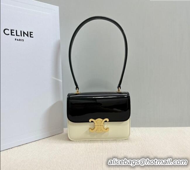 Best Price Celine Teen Garance Shoulder Bag in Patent Calfskin 118053 Black/White 2024