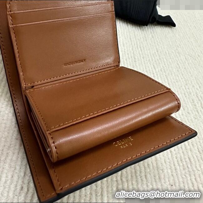 New Cheap Celine Small Trifold Wallet 16 in Satinated Calfskin 10F523 Tan Brown 2025