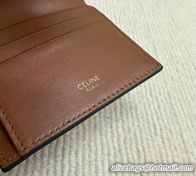 New Cheap Celine Small Trifold Wallet 16 in Satinated Calfskin 10F523 Tan Brown 2025