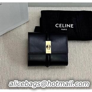 Top Design Celine Small Trifold Wallet 16 in Satinated Calfskin 10F523 Black 2025
