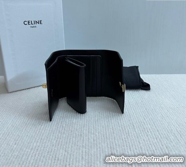Top Design Celine Small Trifold Wallet 16 in Satinated Calfskin 10F523 Black 2025