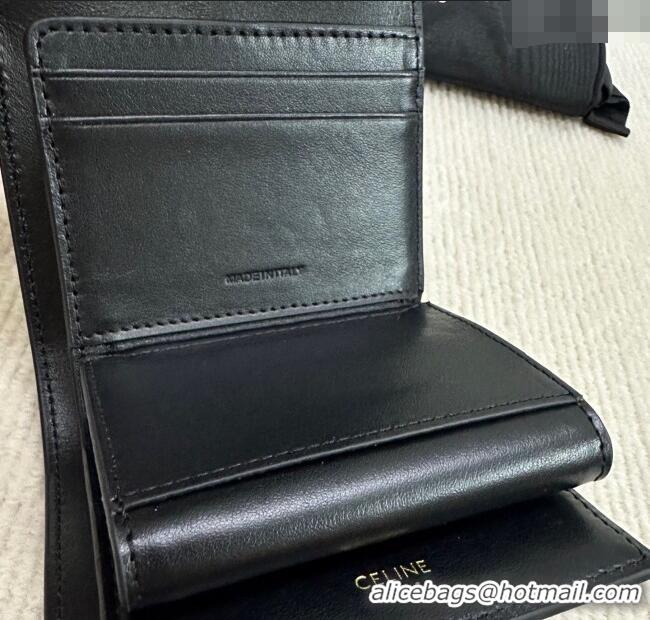 Top Design Celine Small Trifold Wallet 16 in Satinated Calfskin 10F523 Black 2025