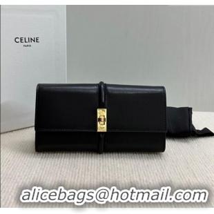 Inexpensive Celine Large Wallet 16 in Satinated Calfskin 10M033 Black 2025