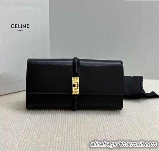 Inexpensive Celine Large Wallet 16 in Satinated Calfskin 10M033 Black 2025