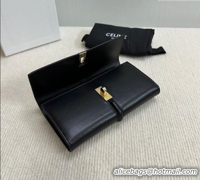 Inexpensive Celine Large Wallet 16 in Satinated Calfskin 10M033 Black 2025