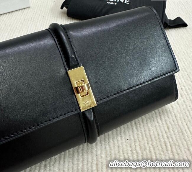 Inexpensive Celine Large Wallet 16 in Satinated Calfskin 10M033 Black 2025