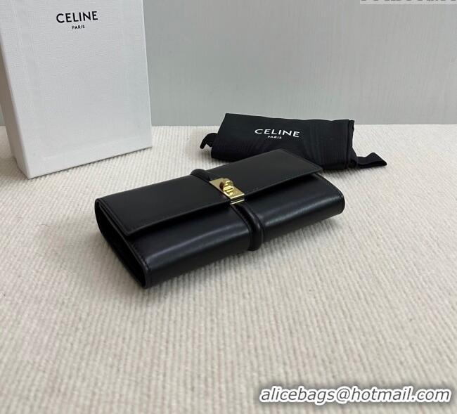 Inexpensive Celine Large Wallet 16 in Satinated Calfskin 10M033 Black 2025