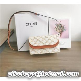 Market Sells Celine Wallet on Strap Mini Bag in Triomphe Canvas and Lambskin 10D852 White 2025