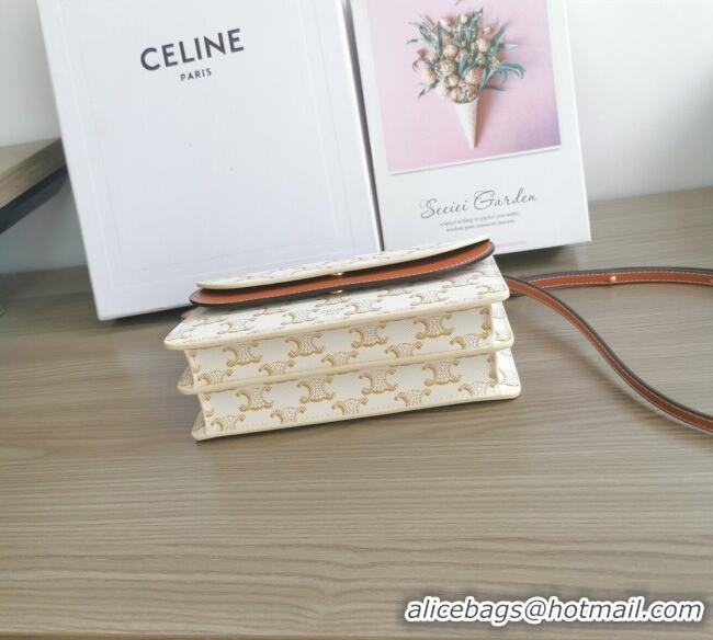 Market Sells Celine Wallet on Strap Mini Bag in Triomphe Canvas and Lambskin 10D852 White 2025