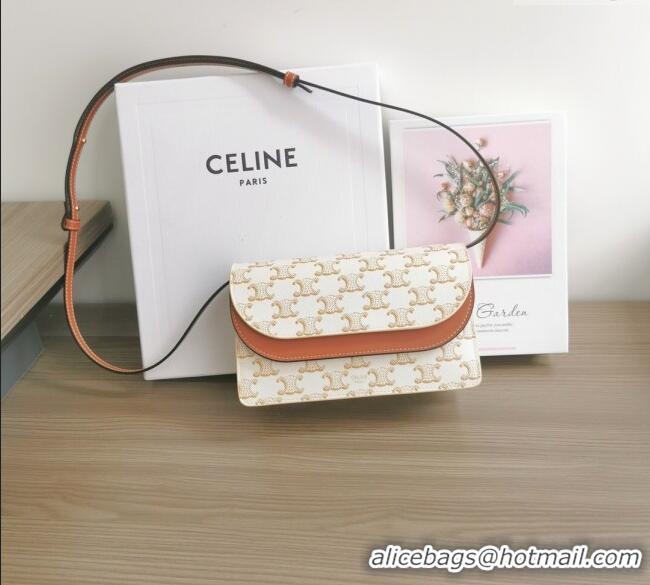 Market Sells Celine Wallet on Strap Mini Bag in Triomphe Canvas and Lambskin 10D852 White 2025